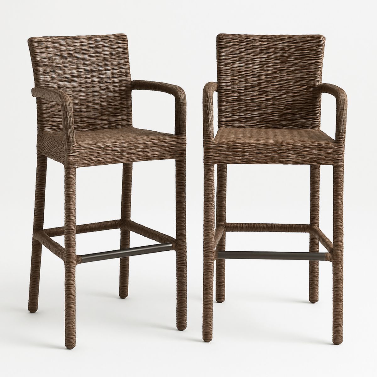 Ensemble de 2 chaises de bar en rotin avec accoudoirs, hauteur 118cm, marron-Pureverdeaura