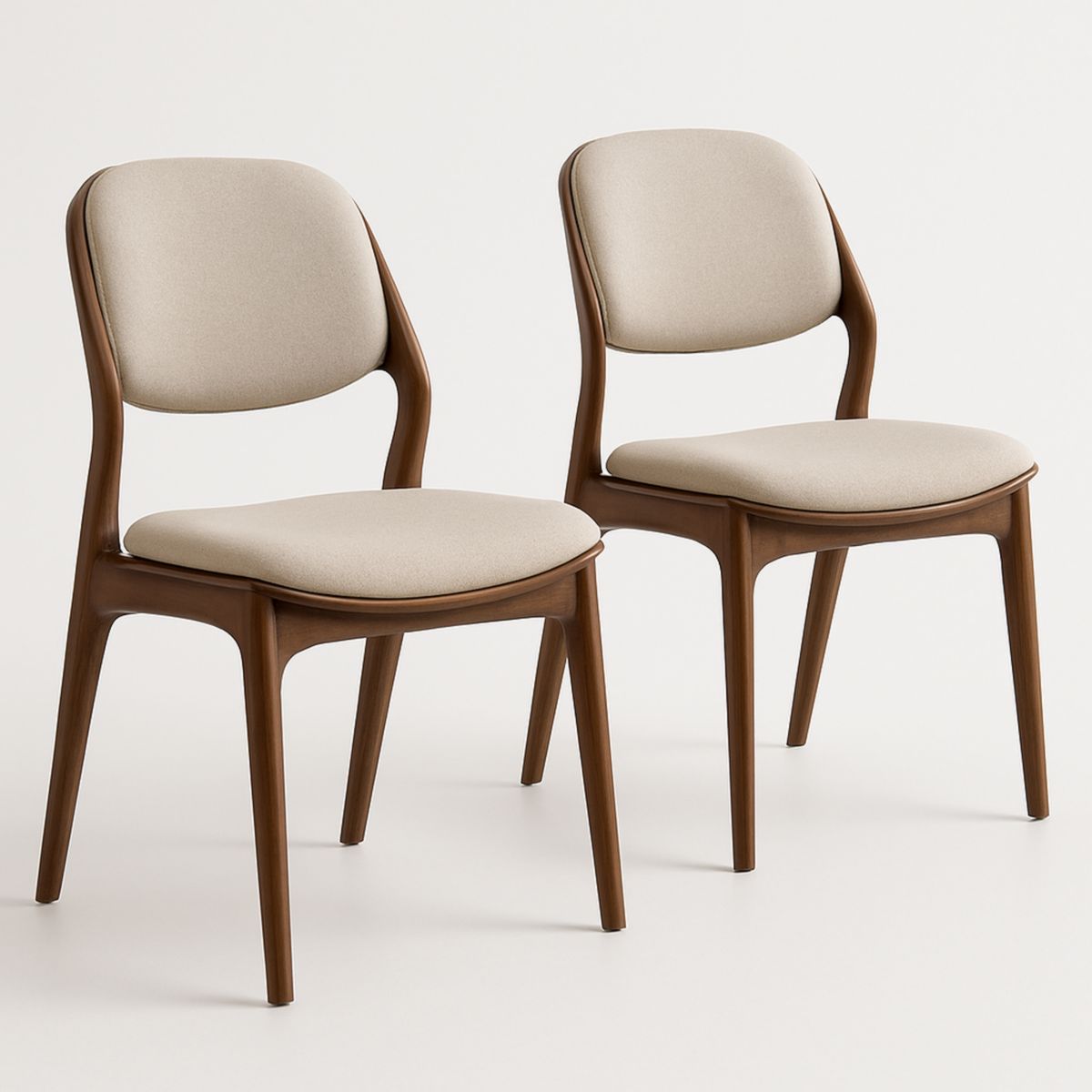 Set de 2 chaises en tissu beige avec structure en bois-Pureverdeaura