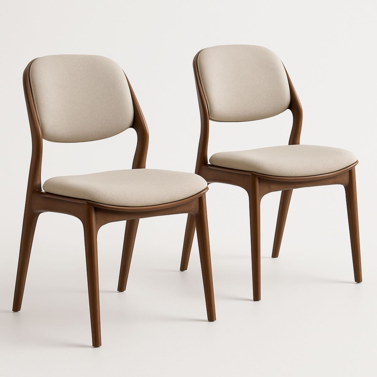 Set de 2 chaises en tissu beige avec structure en bois-Pureverdeaura