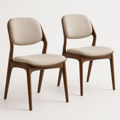 Set de 2 chaises en tissu beige avec structure en bois-Pureverdeaura