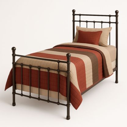 Lit Simple en Métal Noir avec Coussinets en Tissu Rayé 200cm x 90cm-Pureverdeaura