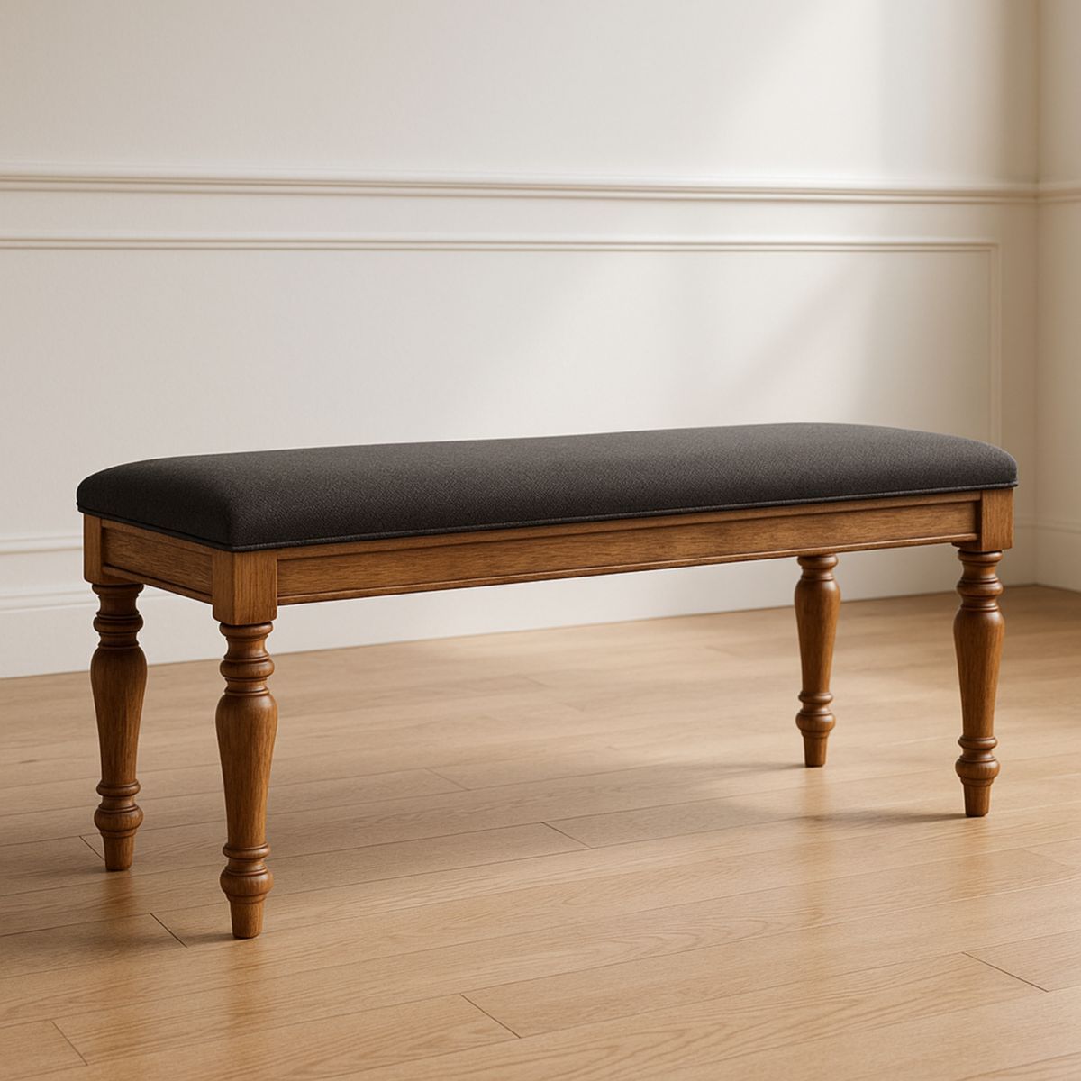 Banc en Bois Massif avec Assise en Tissu Noir 120x40x45 cm-Pureverdeaura