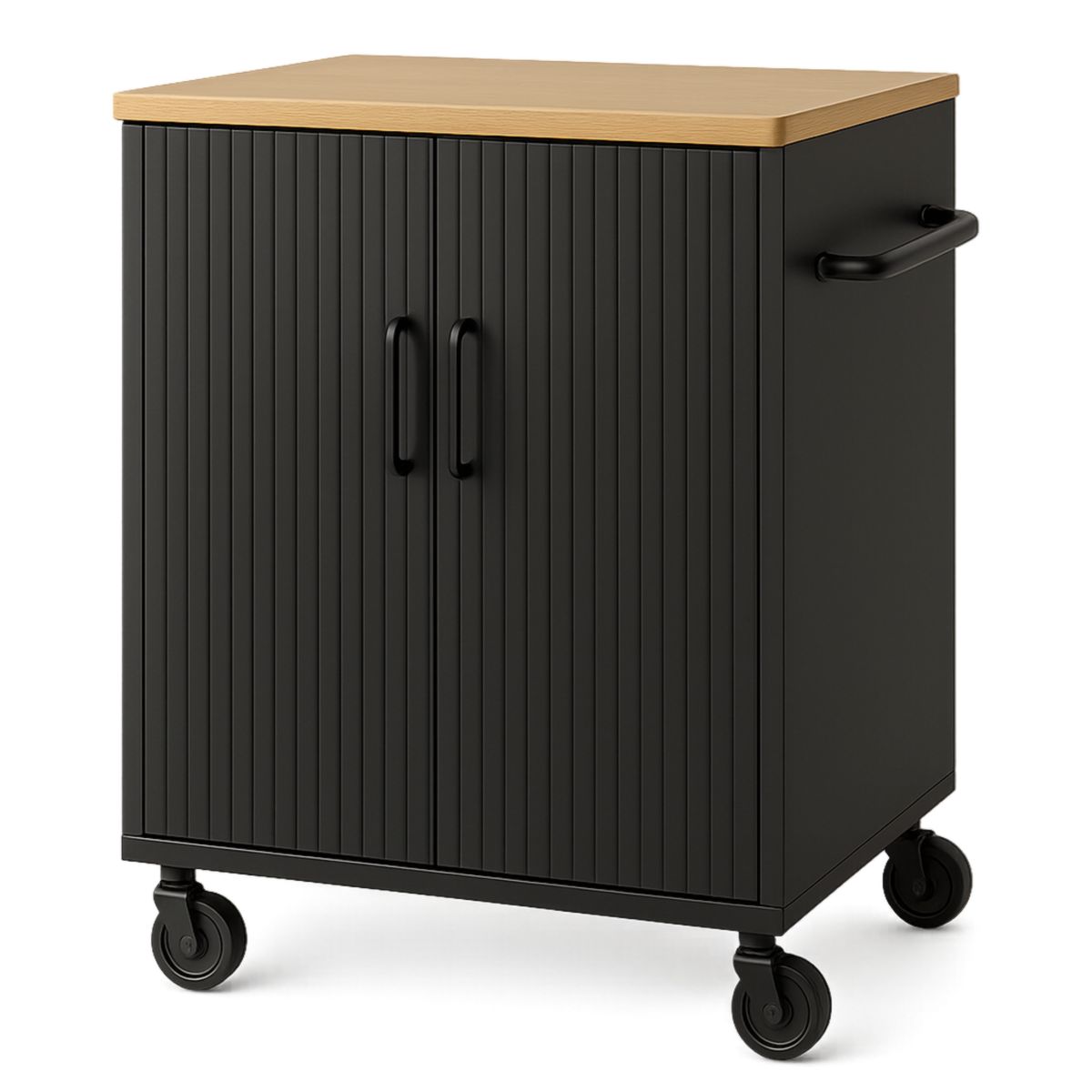 Armoire Roulante en Métal Noir avec Plateau en Bois 80x60x40 cm-Pureverdeaura