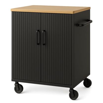 Armoire Roulante en Métal Noir avec Plateau en Bois 80x60x40 cm-Pureverdeaura