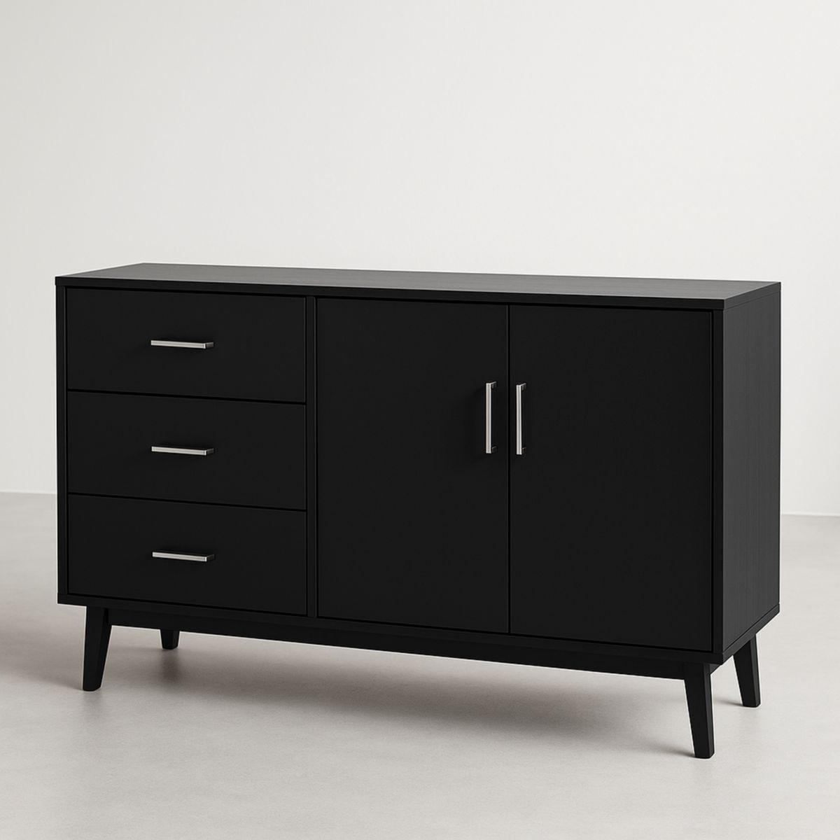 Buffet noir avec 2 portes et 3 tiroirs MDF 120x40x75 cm-Pureverdeaura
