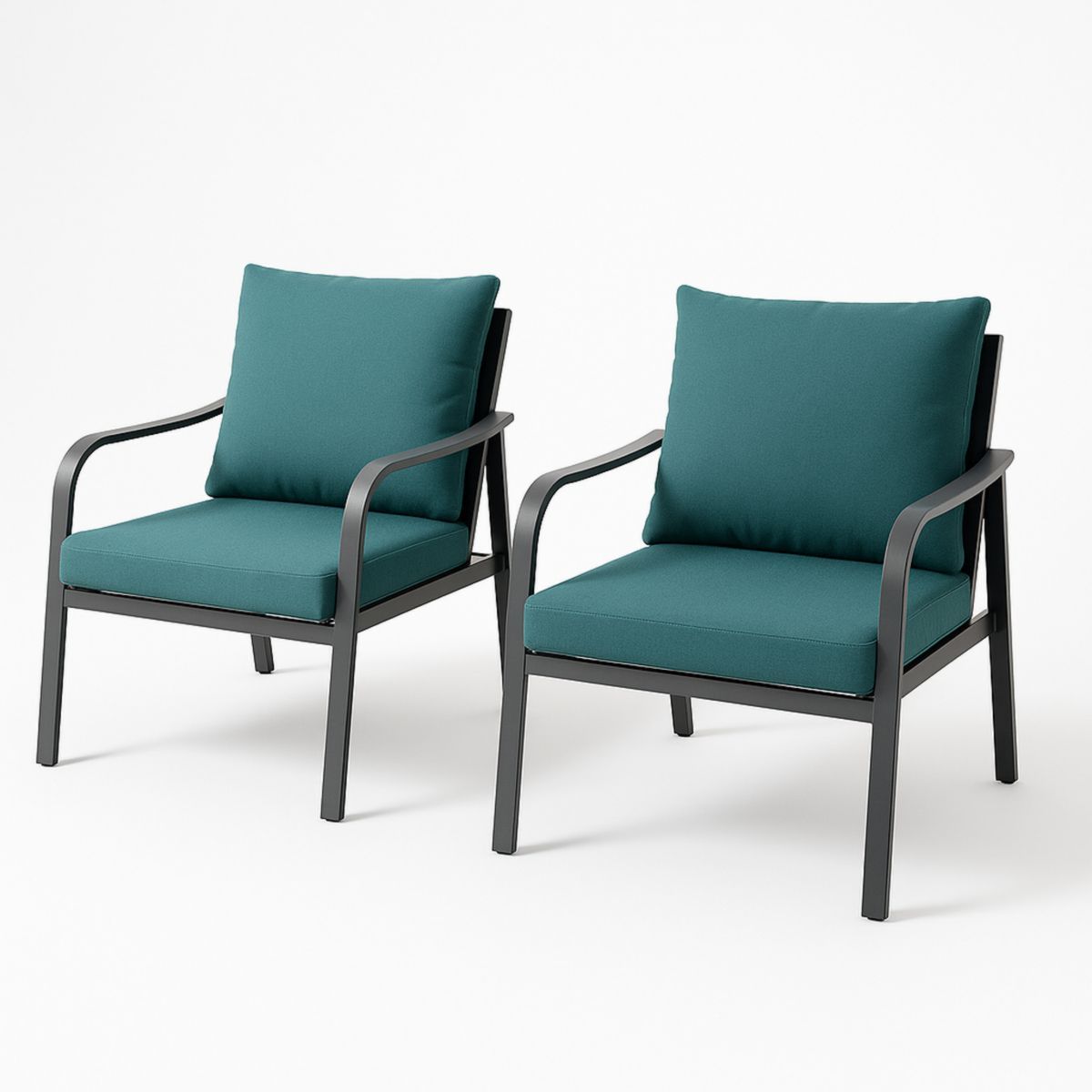 Lot de 2 fauteuils extérieurs en aluminium avec coussins en polyester vert-Pureverdeaura