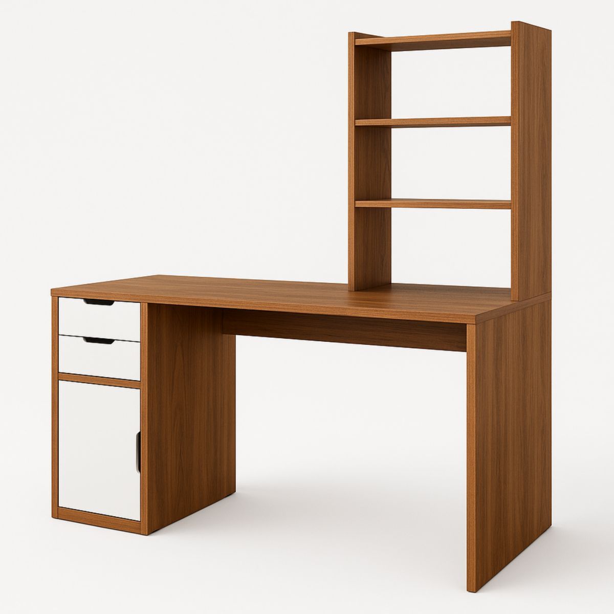 Bureau avec étagères et tiroirs en MDF 120x50x140 cm couleur noyer-Pureverdeaura
