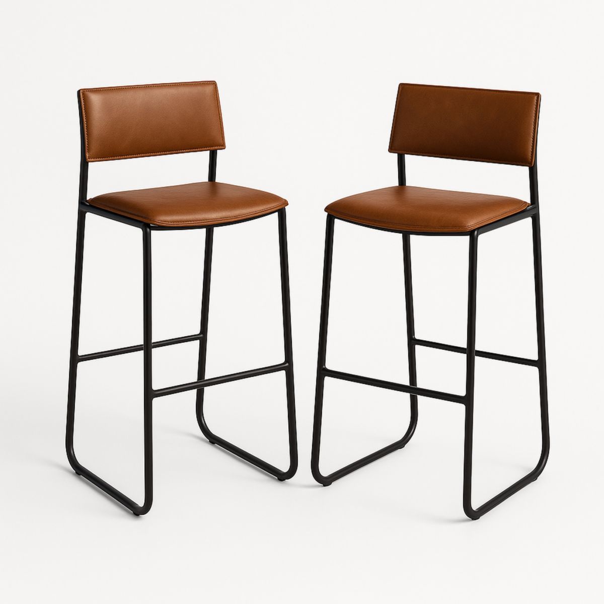 Tabouret de Bar en Similicuir Marron avec Structure en Métal Noir 75 cm Lot de 2-Pureverdeaura