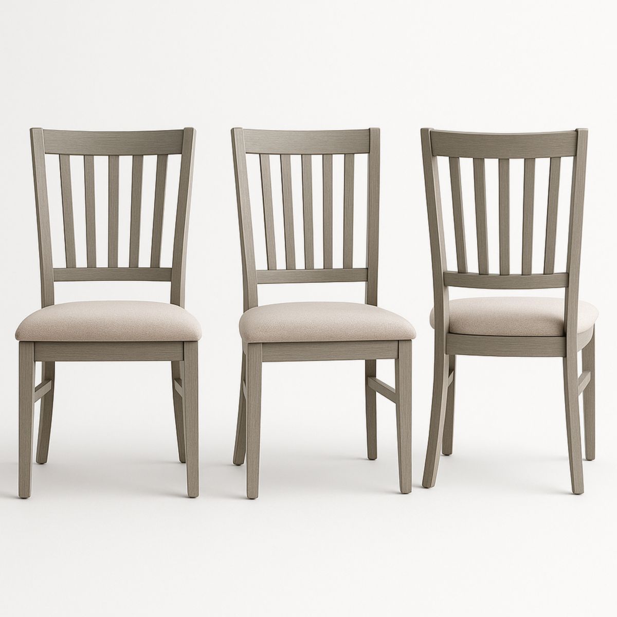 Ensemble de 3 chaises de salle à manger en bois massif avec assise rembourrée en tissu polyester beige-Pureverdeaura