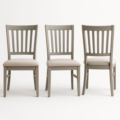 Ensemble de 3 chaises de salle à manger en bois massif avec assise rembourrée en tissu polyester beige-Pureverdeaura