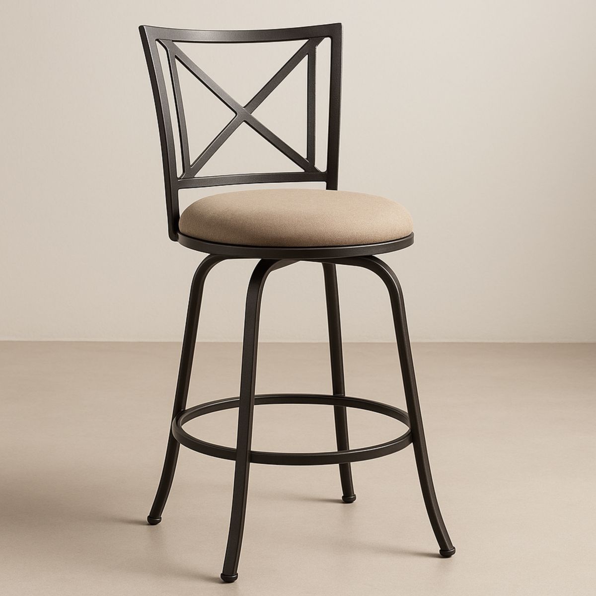 Tabouret de Bar Métal Noir avec Coussin Tissu Beige-Pureverdeaura