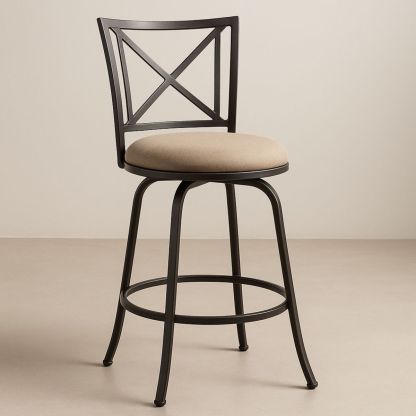 Tabouret de Bar Métal Noir avec Coussin Tissu Beige-Pureverdeaura