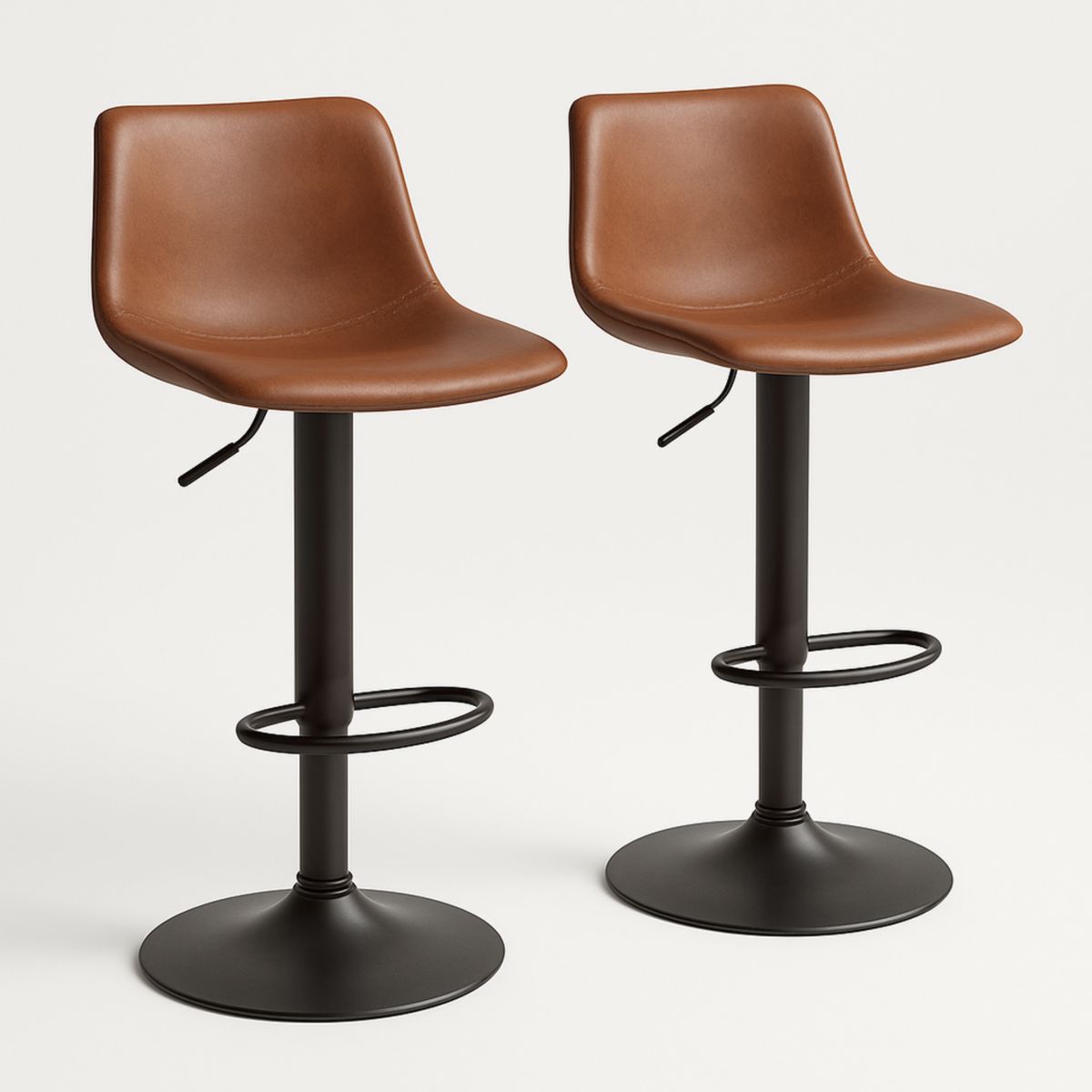 Tabourets de bar réglables en hauteur en cuir synthétique brun lot de 2-Pureverdeaura