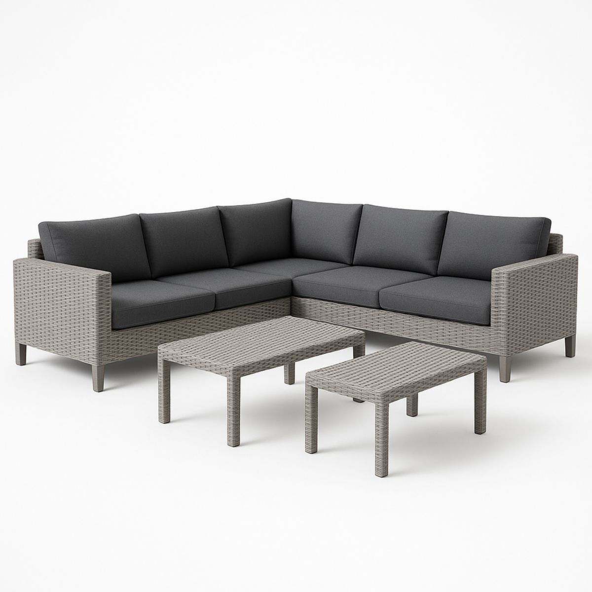 Canapé d'angle de jardin en résine tressée avec tables anthracite-Pureverdeaura