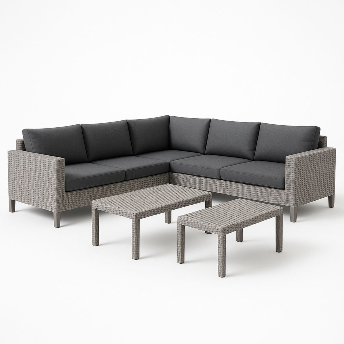 Canapé d'angle de jardin en résine tressée avec tables anthracite-Pureverdeaura