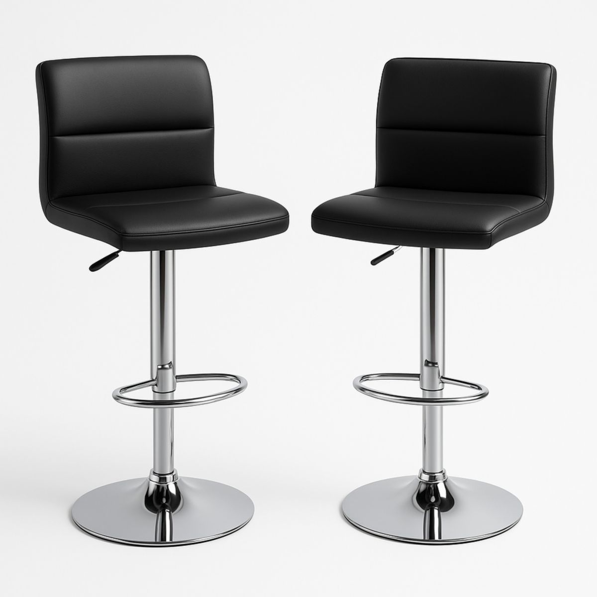 Tabouret de Bar Réglable Ensemble de 2 en Acier Chromé et Simili Cuir Noir-Pureverdeaura