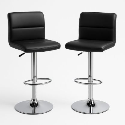 Tabouret de Bar Réglable Ensemble de 2 en Acier Chromé et Simili Cuir Noir-Pureverdeaura