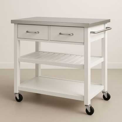 Chariot de Cuisine en Acier avec Deux Tiroirs Blanc 120x60x90 cm-Pureverdeaura