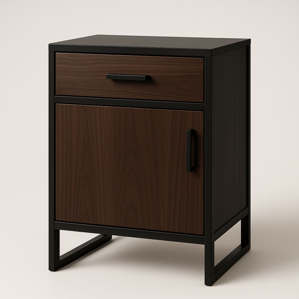 Table de chevet Bois Noir 1 tiroir 1 porte 50x40x60 cm-Pureverdeaura