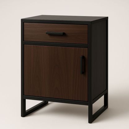 Table de chevet Bois Noir 1 tiroir 1 porte 50x40x60 cm-Pureverdeaura