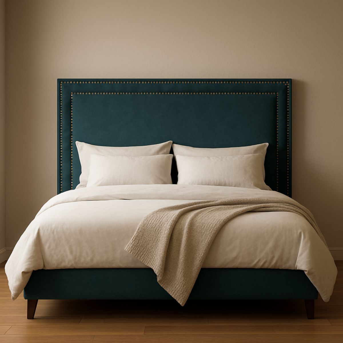 Lit rembourré rectangulaire en tissu polyester vert 200x160 cm-Pureverdeaura