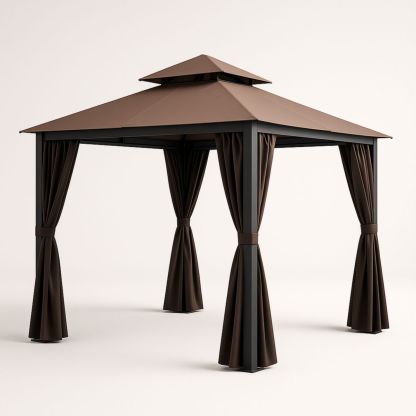 Pavillon en Métal avec Toit en Polyester Marron 300x300x270 cm-Pureverdeaura