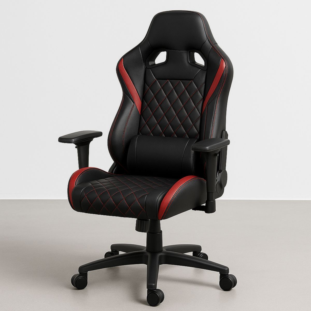 Chaise de bureau ergonomique simili cuir noir/rouge accoudoirs réglables-Pureverdeaura