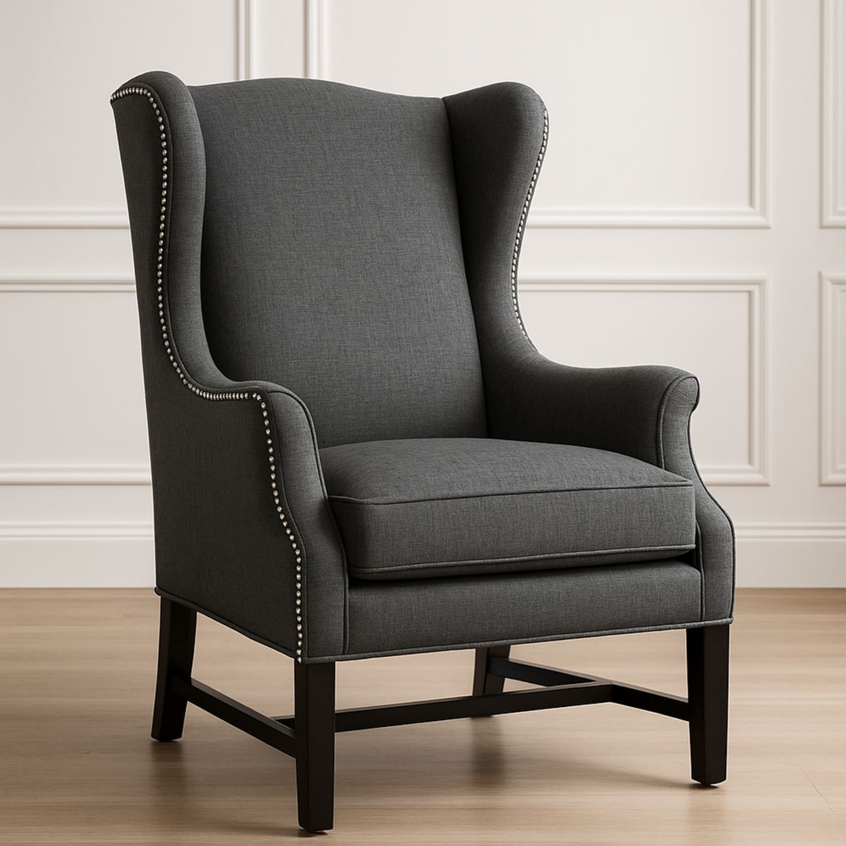 Fauteuil gris en lin avec accoudoirs – 110 cm-Pureverdeaura