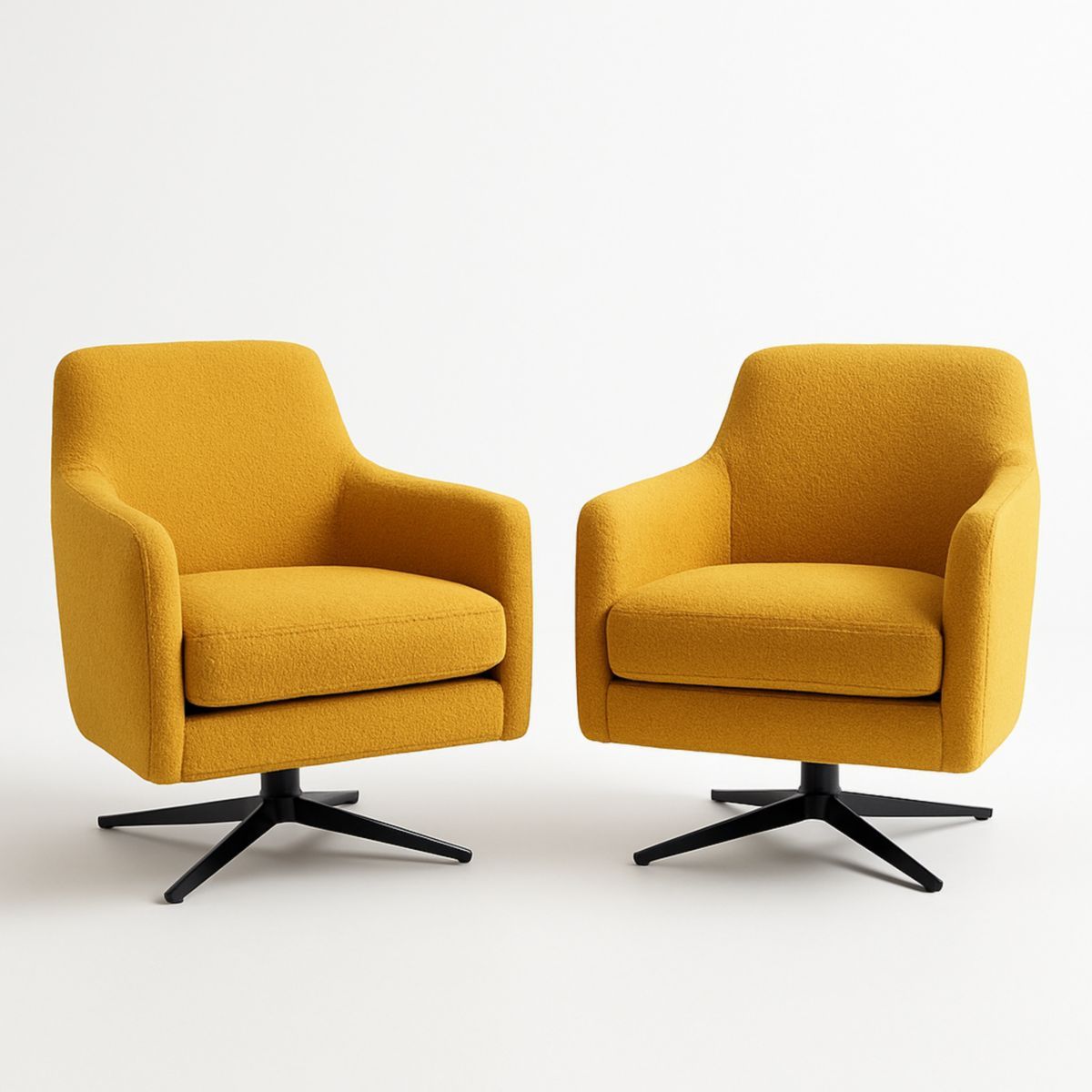 Fauteuil pivotant en tissu polyester jaune base métal 80x80x75cm set de 2-Pureverdeaura