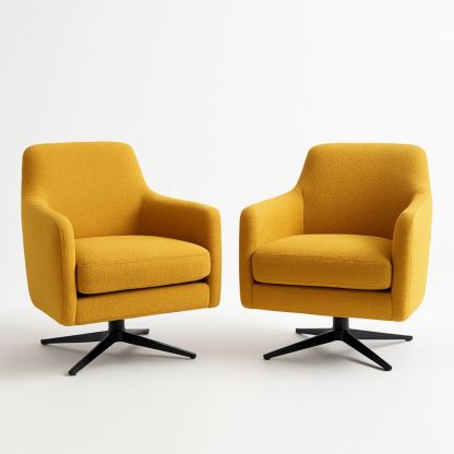 Fauteuil pivotant en tissu polyester jaune base métal 80x80x75cm set de 2-Pureverdeaura