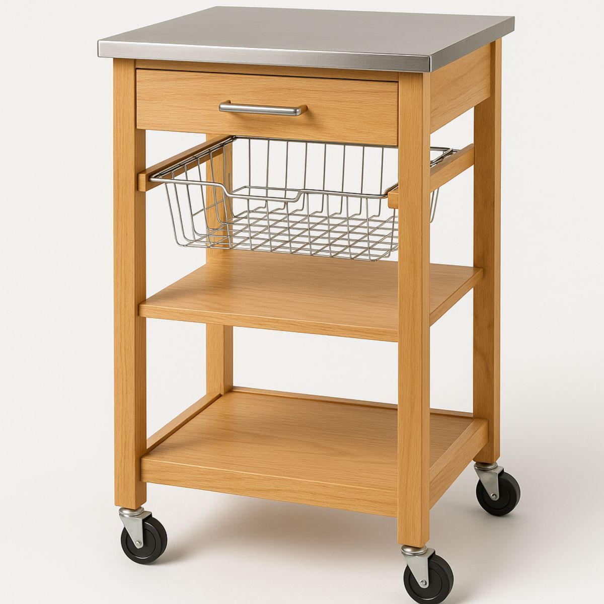 Chariot de cuisine en bois avec plateau en acier inoxydable 90x60x90 cm-Pureverdeaura