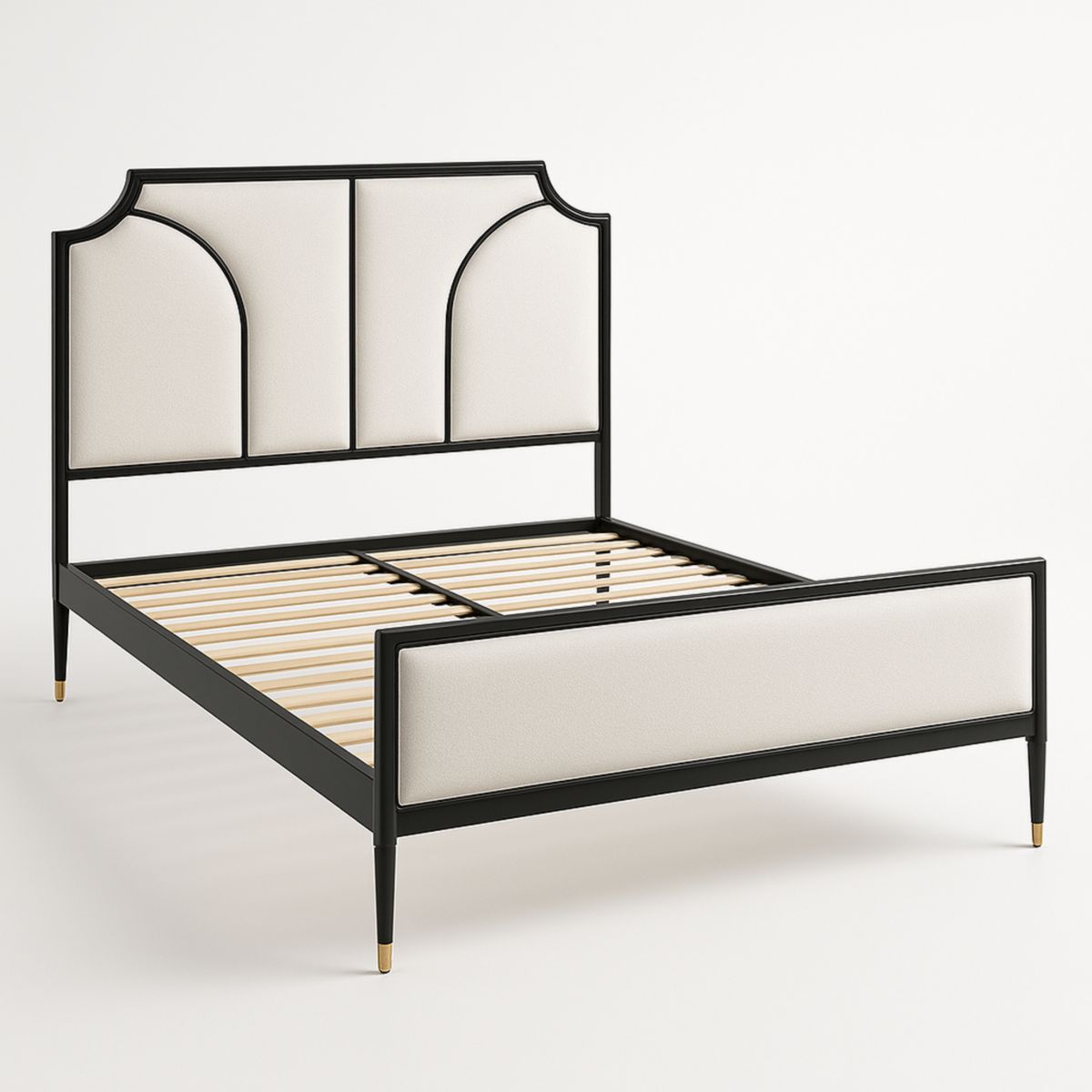 Lit double cadre métal rembourré tête et pied 140x200 cm noir/ivoire-Pureverdeaura