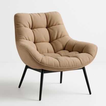 Fauteuil en tissu polyester marron clair avec rembourrage mousse, jambes en métal.-Pureverdeaura