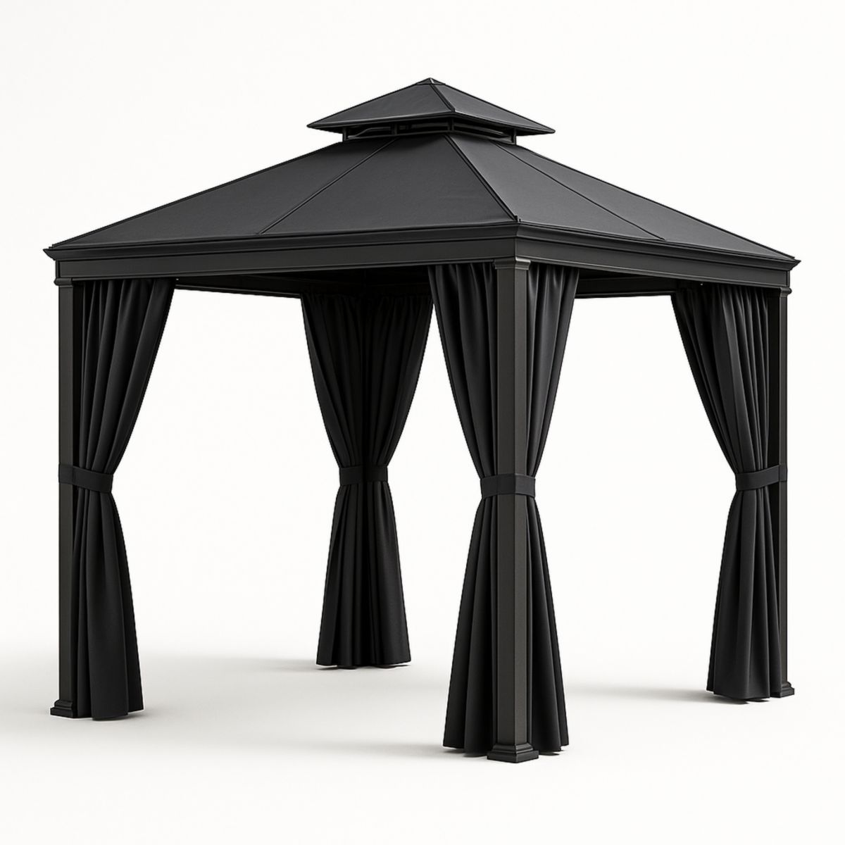 Pavillon en Aluminium avec Rideaux en Polyester Noir 300 cm x 300 cm-Pureverdeaura