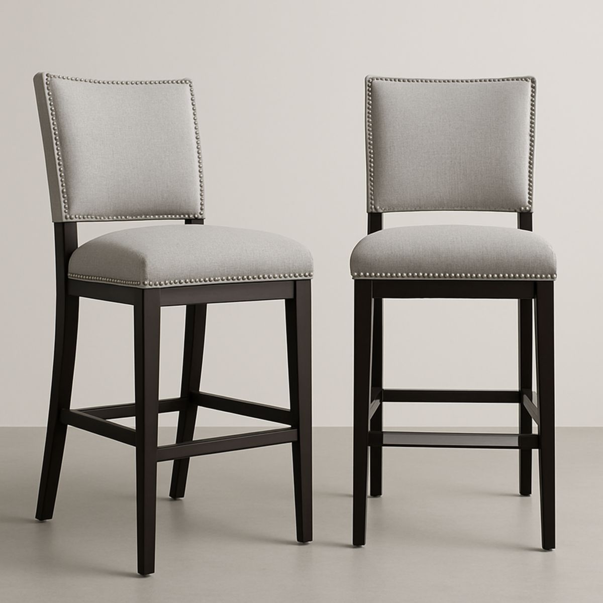 Tabourets de Bar Set de 2 Tissu Gris Cadre Bois Massif-Pureverdeaura