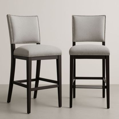 Tabourets de Bar Set de 2 Tissu Gris Cadre Bois Massif-Pureverdeaura