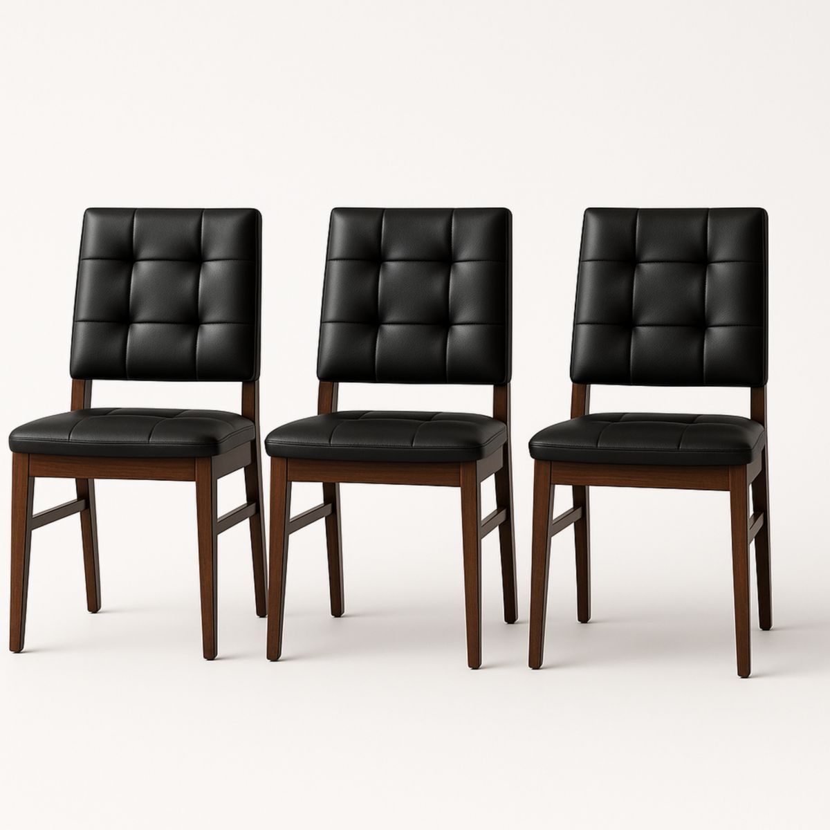 Ensemble de 3 chaises en similicuir noir avec cadre en bois massif 45x55x85cm-Pureverdeaura