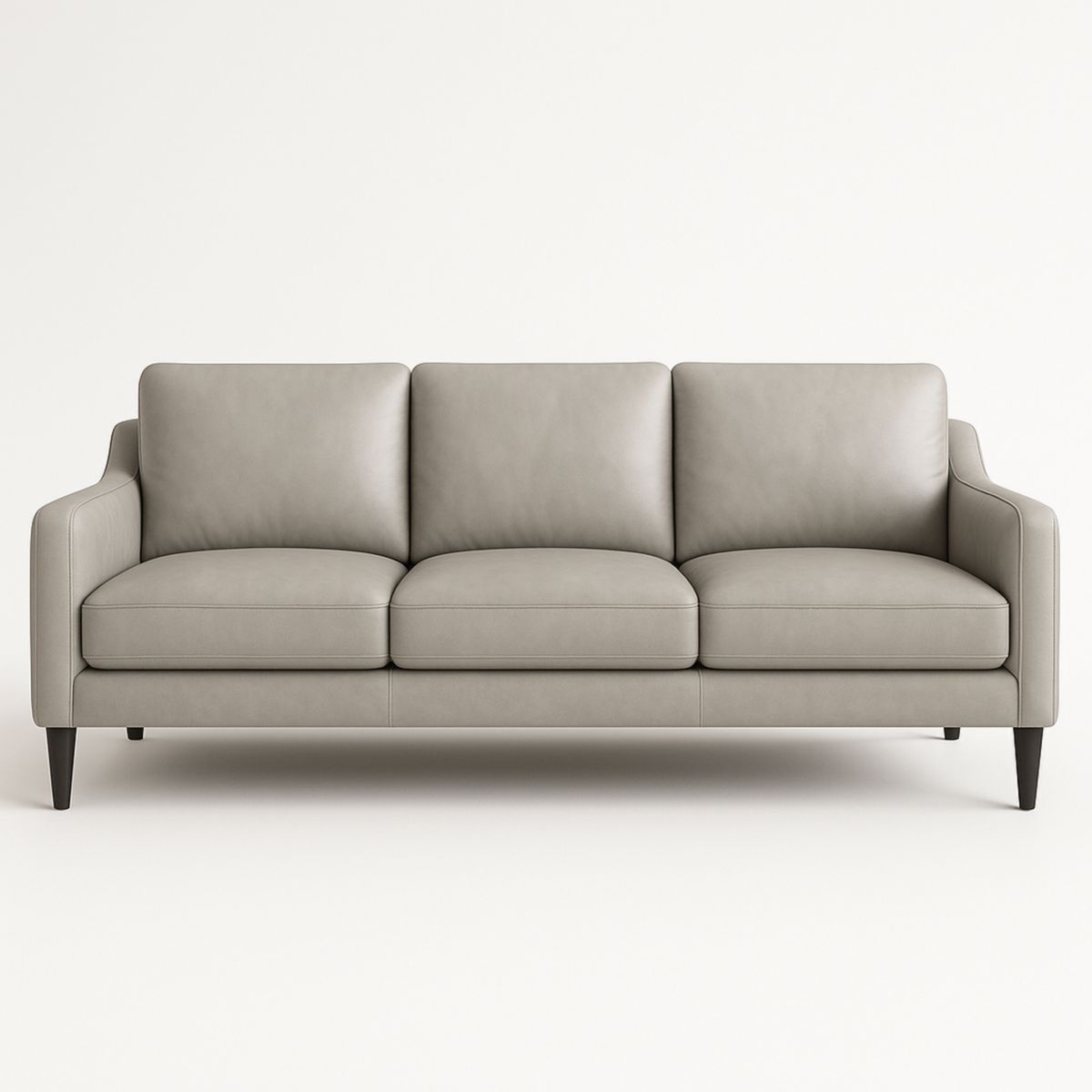 Canapé 3 places en cuir taupe avec pieds en bois massif 210cm x 90cm x 85cm-Pureverdeaura