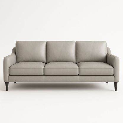 Canapé 3 places en cuir taupe avec pieds en bois massif 210cm x 90cm x 85cm-Pureverdeaura