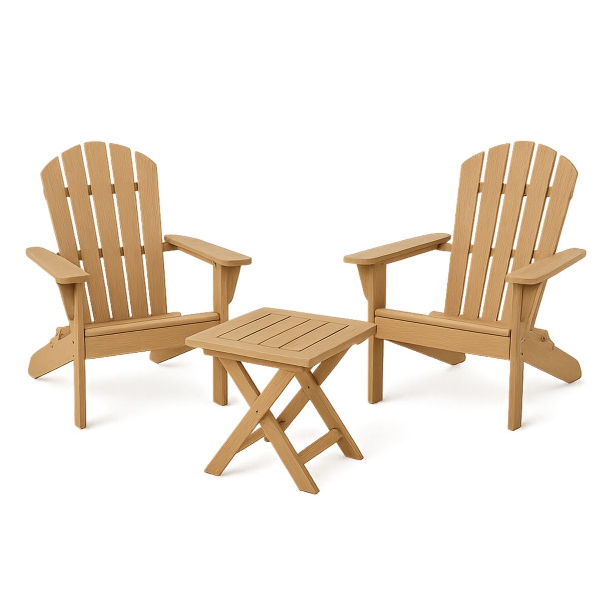 Ensemble de mobilier de jardin Adirondack 2 chaises et table pliante en bois composite chêne 87x73x90 cm-Pureverdeaura