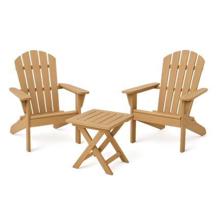 Ensemble de mobilier de jardin Adirondack 2 chaises et table pliante en bois composite chêne 87x73x90 cm-Pureverdeaura