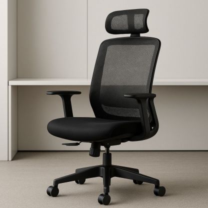 Chaise de Bureau Ergonomique Réglable en Maille Noire avec Appuie-tête et Accoudoirs-Pureverdeaura