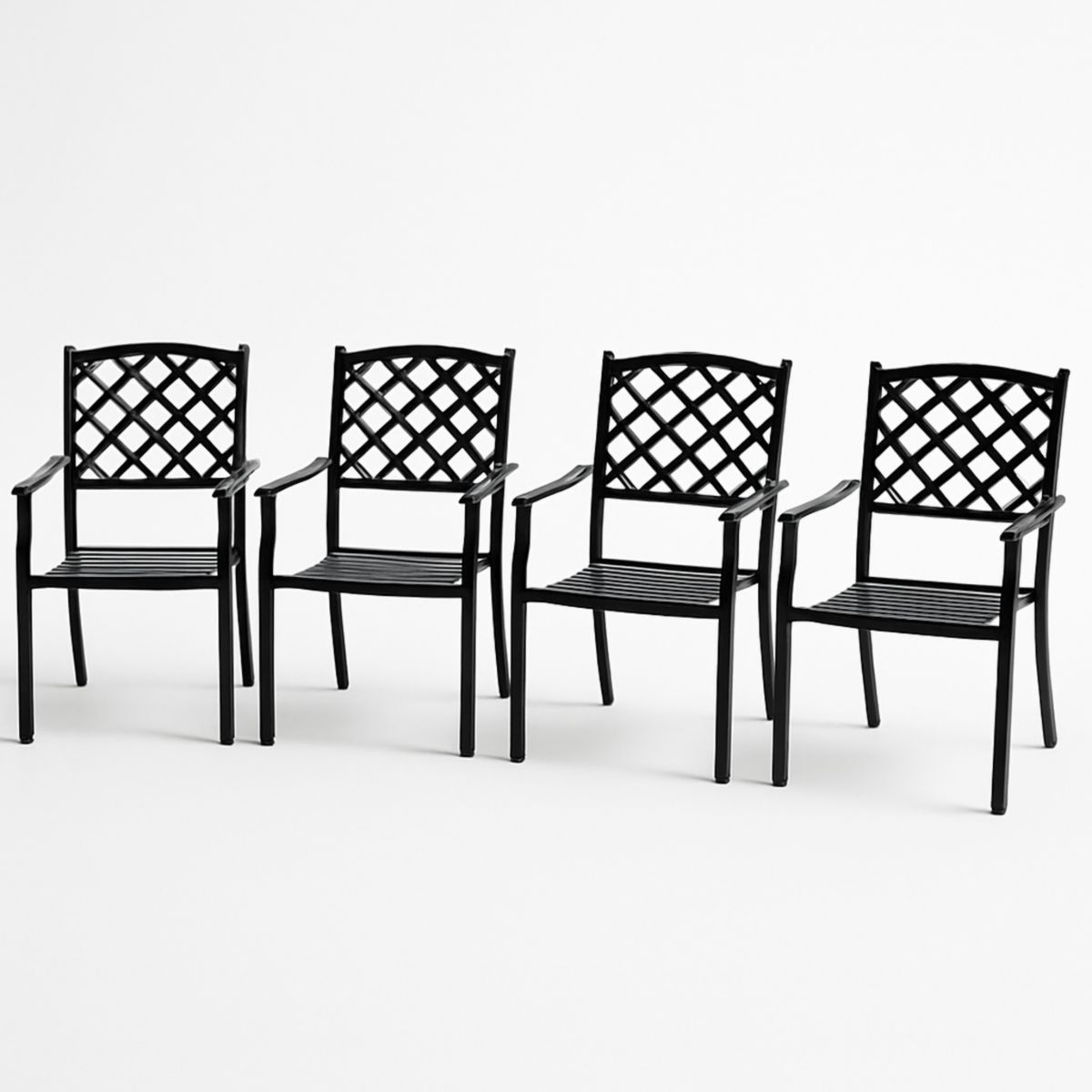 Lot de 4 chaises en métal noir avec design en treillis-Pureverdeaura