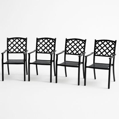 Lot de 4 chaises en métal noir avec design en treillis-Pureverdeaura