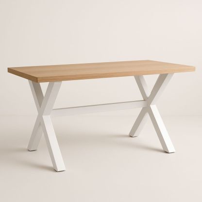 Table Rectangulaire Bois/Acier Blanc 150x75x75 cm-Pureverdeaura