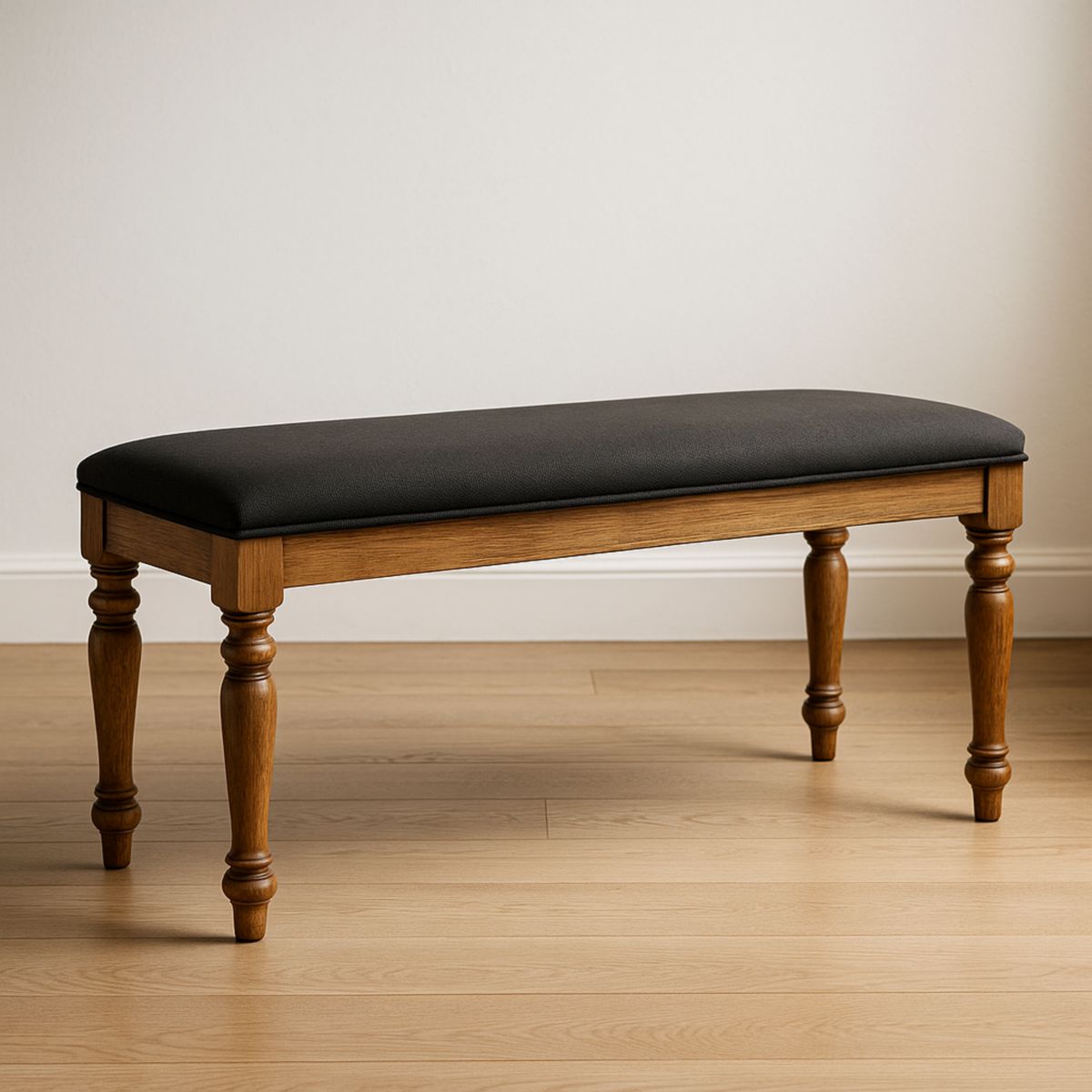 Banc en bois rembourré noir 115cm-Pureverdeaura