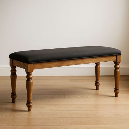 Banc en bois rembourré noir 115cm-Pureverdeaura