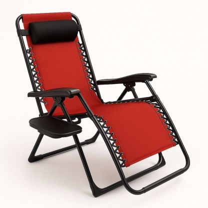 Chaise longue pliante de jardin en acier Rouge avec coussin amovible-Pureverdeaura