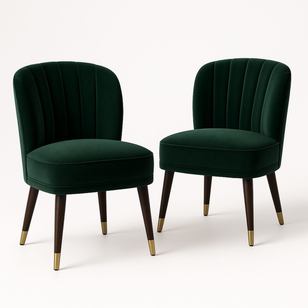 Lot de 2 fauteuils en velours vert foncé avec pieds en bois massif et embouts en métal doré-Pureverdeaura