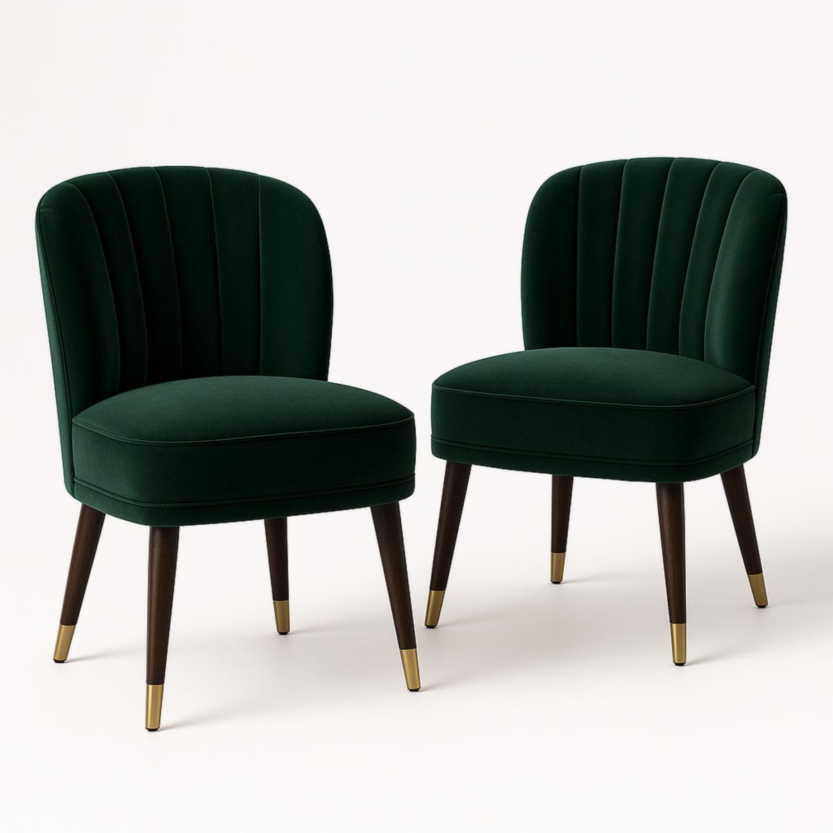 Lot de 2 fauteuils en velours vert foncé avec pieds en bois massif et embouts en métal doré-Pureverdeaura